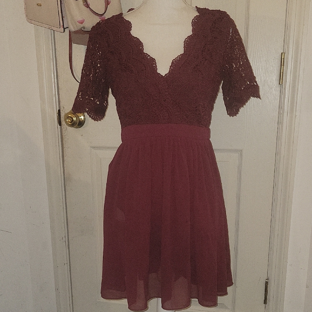 Lulu's Burgundy Lace Mini Dress